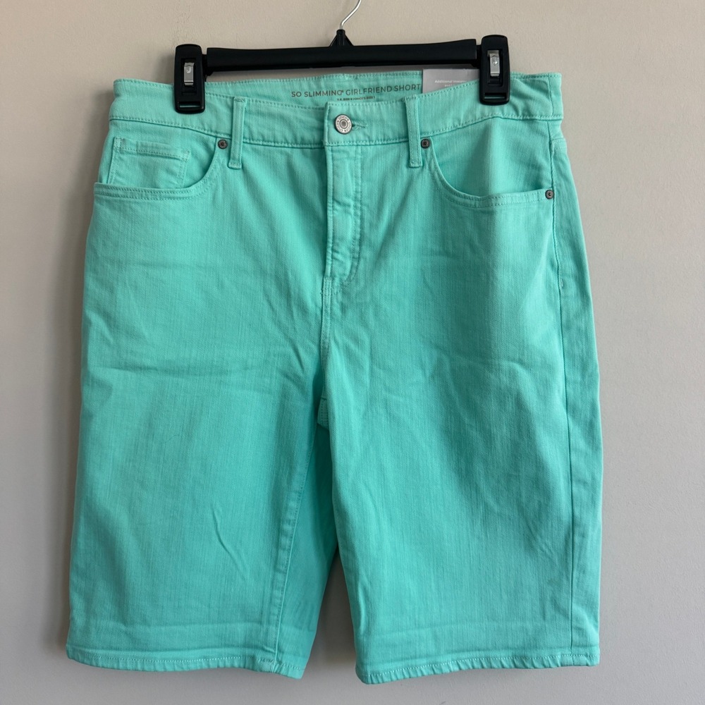 Chico's So Slimming Girlfriend Short Denim Soft Oasis Teal Green Size 1 US 8 NWT